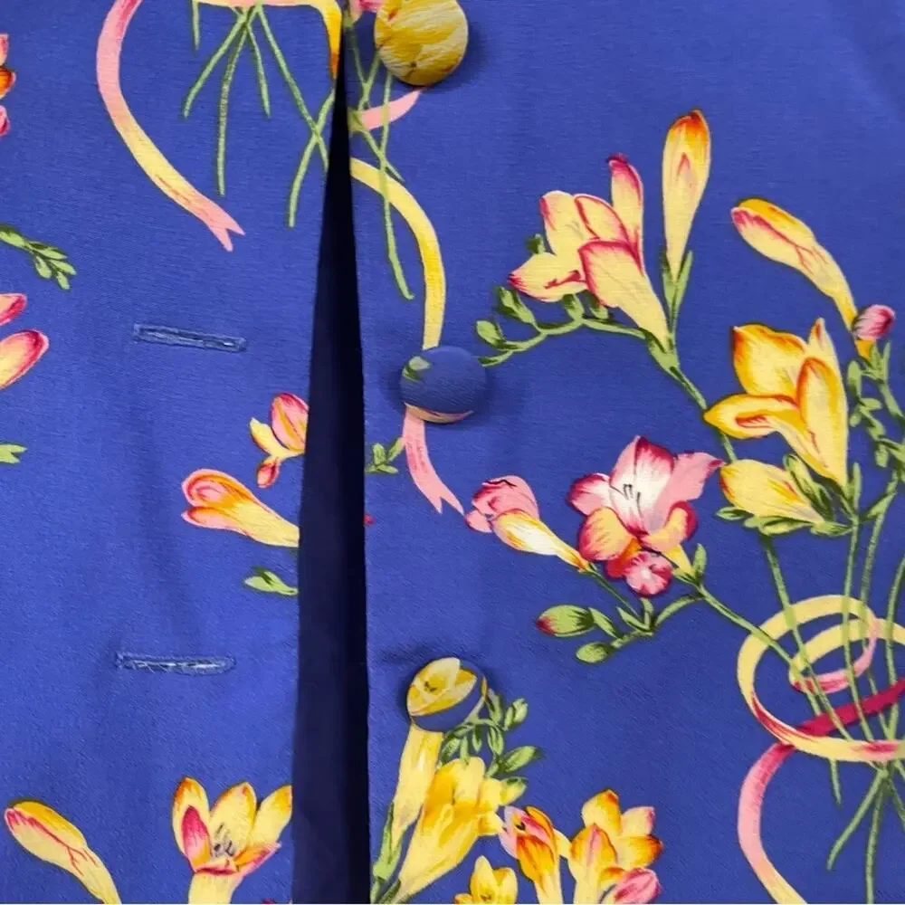 Vintage Herman Geist Blue Floral Print Blazer & Maxi Dress 2 Piece Matching Set